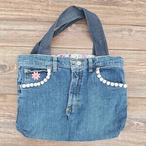 Handmade Repurposed Denim Jeans Purse Upcycled Boho Cottagecore Coastal Cowgirl